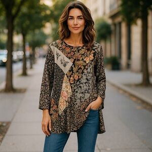 Carol little vintage patchwork sheer art to wear cottagecore Tunic blouse size 8